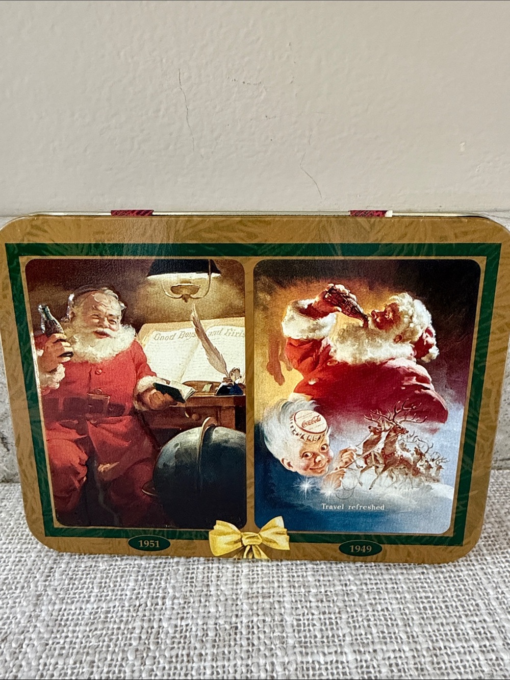 Vintage Coca Cola Holiday Tin with Playing Cards - Festive Santa Artwork, 2pk